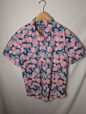 Bonobos Pink Floral Short-Sleeve Button-Down with Navy Accents Size XL